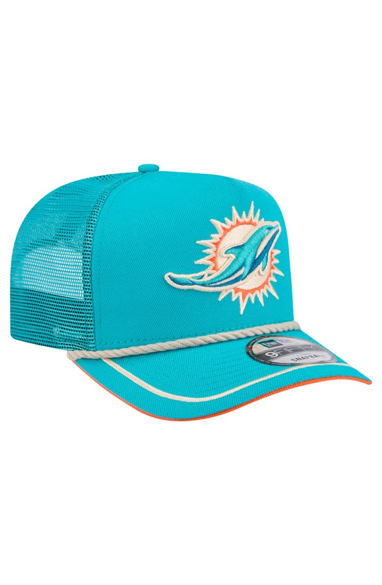 New Era Men's New Era Aqua Miami Dolphins Vintage Team Rope A-Frame Trucker 9FIFTY Snapback Hat, Alternate, color, Aqua