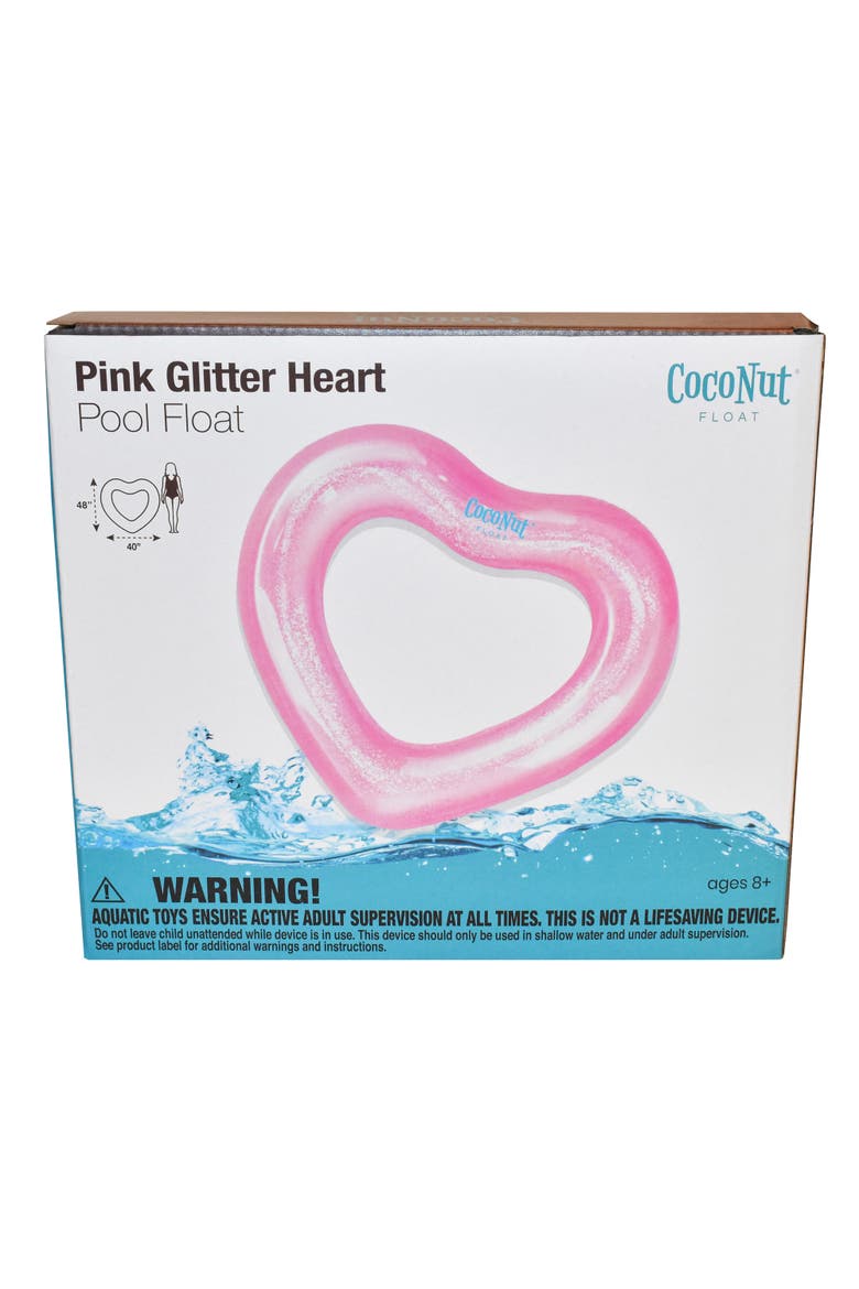 Pink Glitter Heart Pool Float 48X40 Inch, Inflatable, Alternate, color, Pink