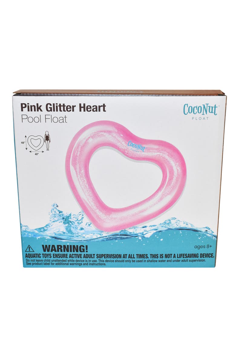 Coconut Float Pink Glitter Heart Pool Float 48X40 Inch, Inflatable, Alternate, color, Pink