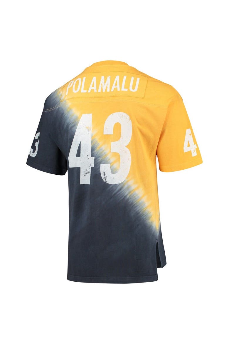 Men's Mitchell & Ness Troy Polamalu Gold/Black Pittsburgh Steelers Retired Player Name & Number Diagonal Tie-Dye V-Neck T-Shirt, Alternate, color, Gold