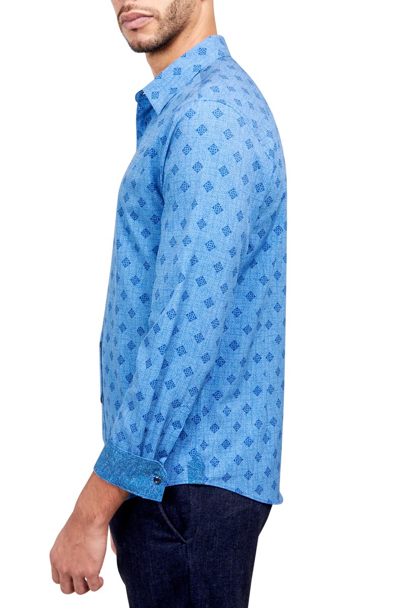 Brooklyn Brigade Slim Fit Denim Geo 4-Way Stretch Performance Long Sleeve Shirt, Alternate, color, Blue