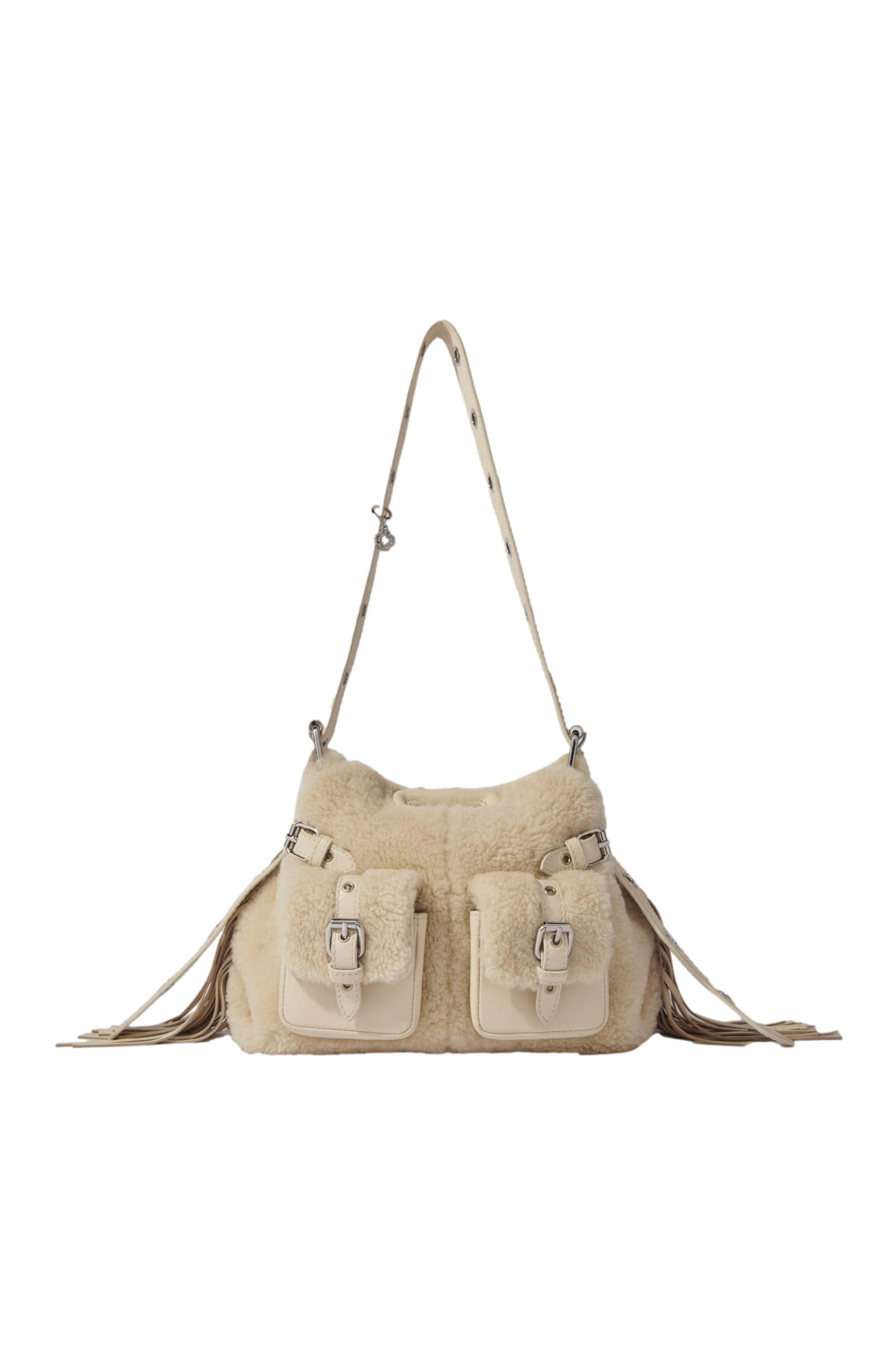 maje Miss M Mini faux fur cargo bag, Main, color, 