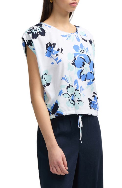 Ellen Tracy Floral Drawstring Hem Top In Azure Bouquet