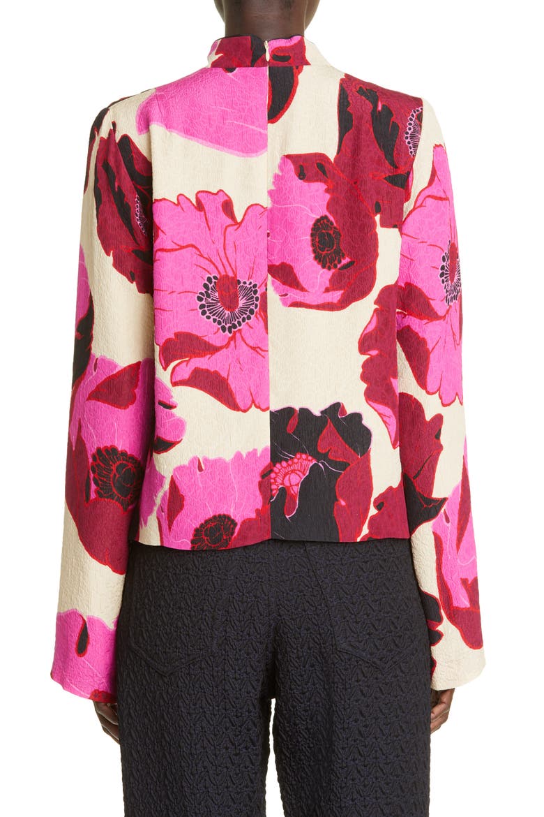 Capi Floral Print Mock Neck Blouse, Alternate, color, FUCHSIA