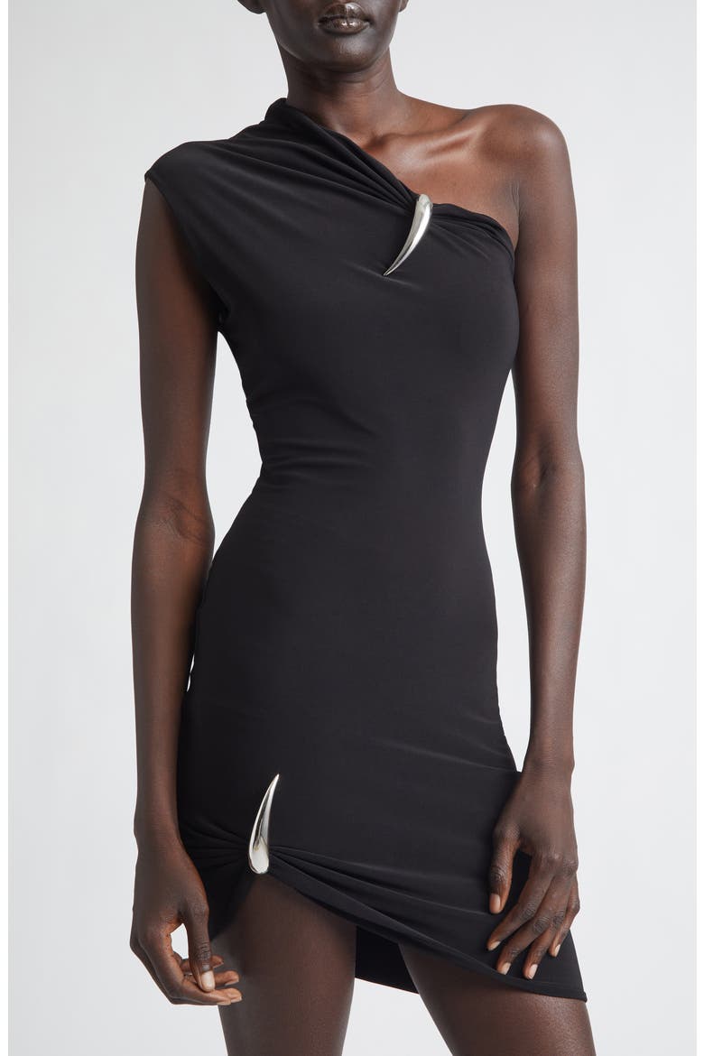 Claw One-Shoulder Jersey Minidress, Alternate, color, BLACK