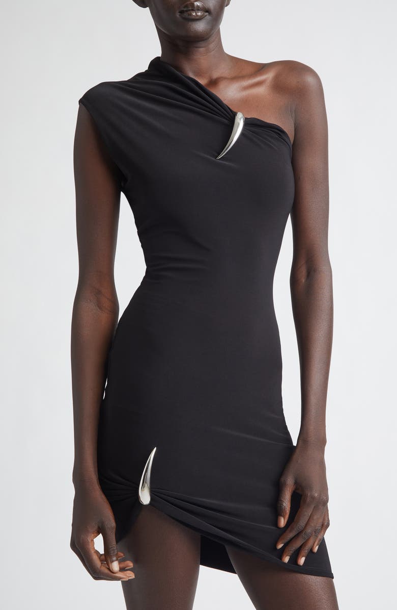 GRACE LING Claw One-Shoulder Jersey Minidress, Alternate, color, Black