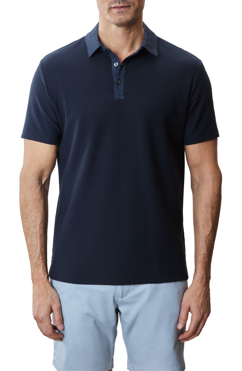 Robert Barakett Baytides Contrast Collar Polo, Main, color, Navy