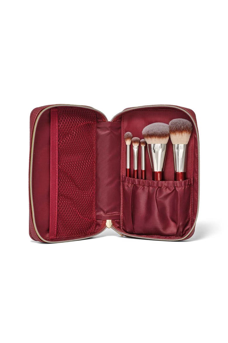 Travel Brush Set with Vegan Leather Pouch, Alternate, color, Burgundy