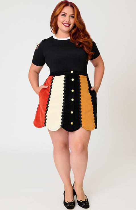 Plus Size Scallop Hem Corduroy Mini Skirt