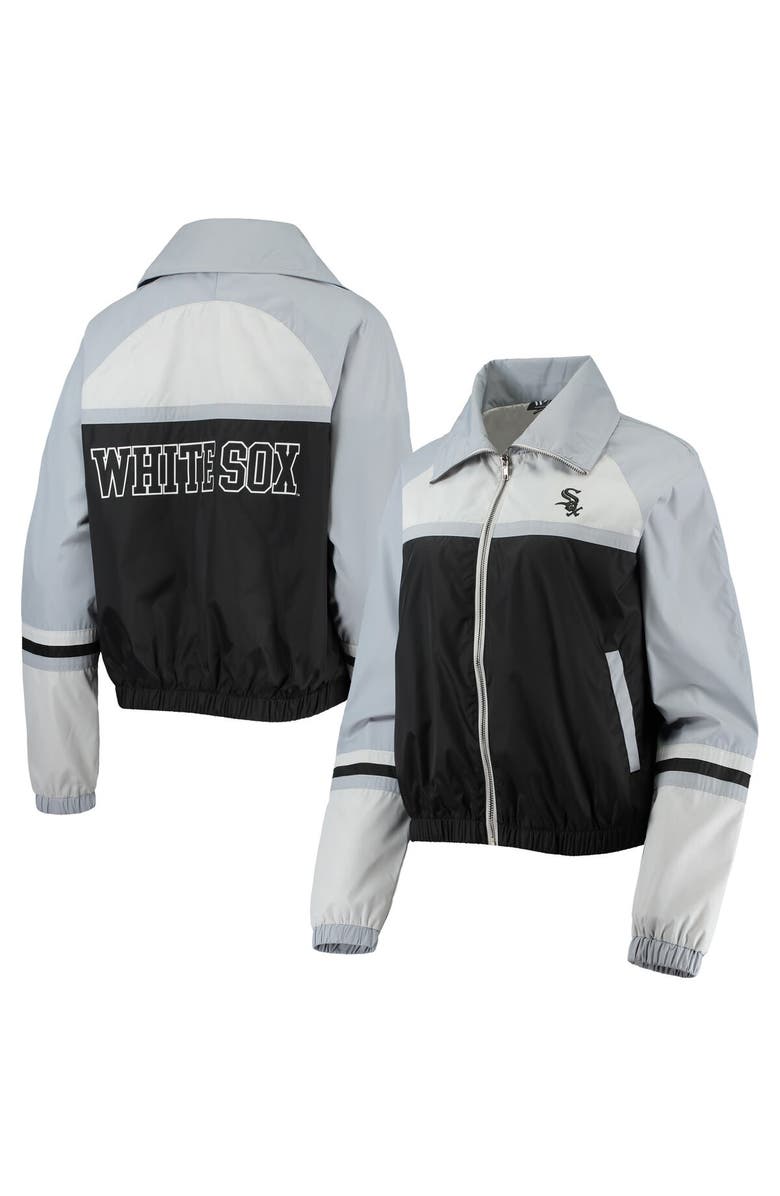 THE WILD COLLECTIVE Women's The Wild Collective Black Chicago White Sox Colorblock Track Raglan Full-Zip Jacket, Main, color, Black