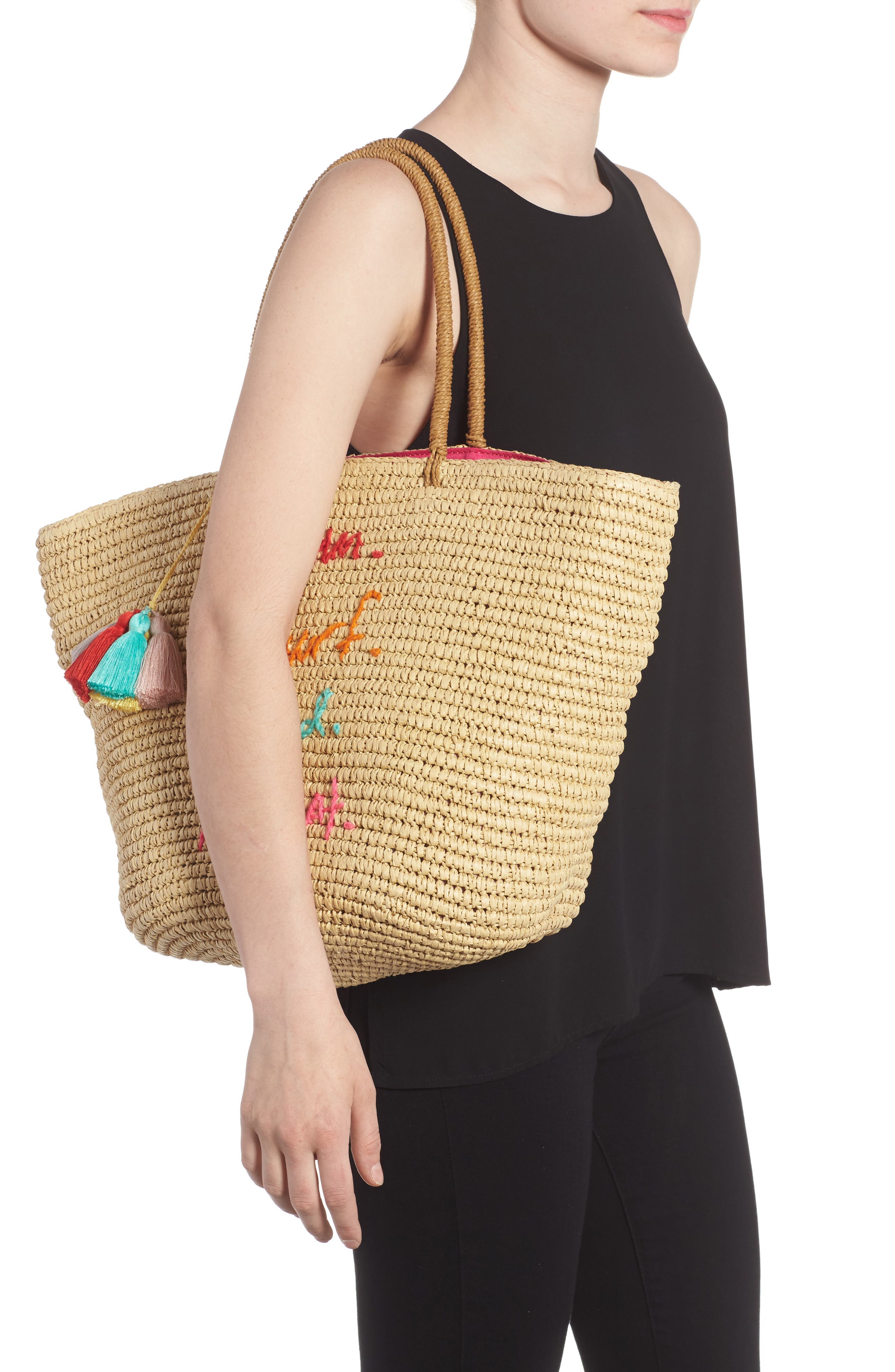 Straw Tote, Alternate, color, NATURAL