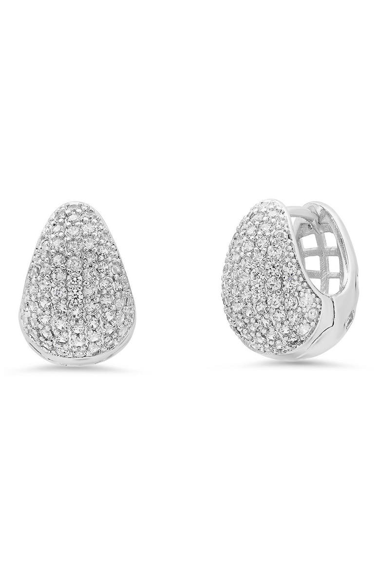 Cubic Zirconia Pavé Teardrop Hoop Earrings, Main, color, SILVER