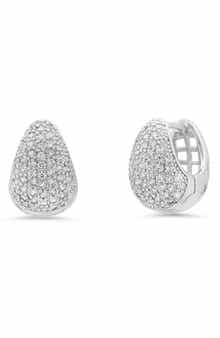 18K White Gold Plated Pavé Cubic Zirconia Huggie Hoop Earrings