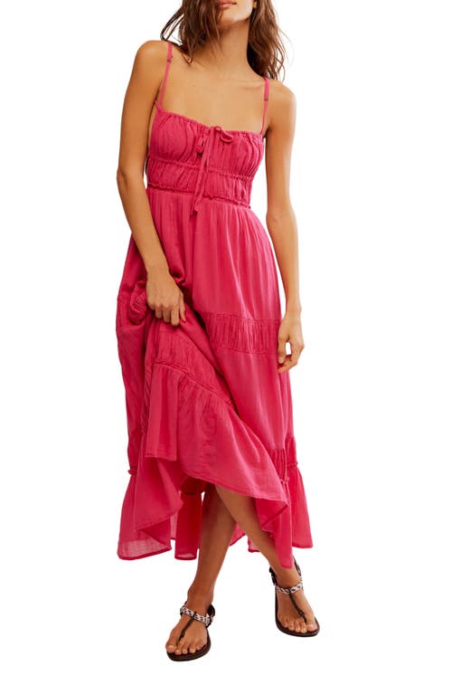 Free People Taking Sides Tiered Cotton Maxi Dress In Rose Bright