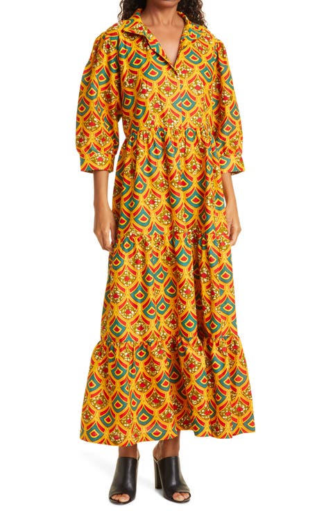 Crown Print Tiered Midi Dress (Nordstrom Exclusive)