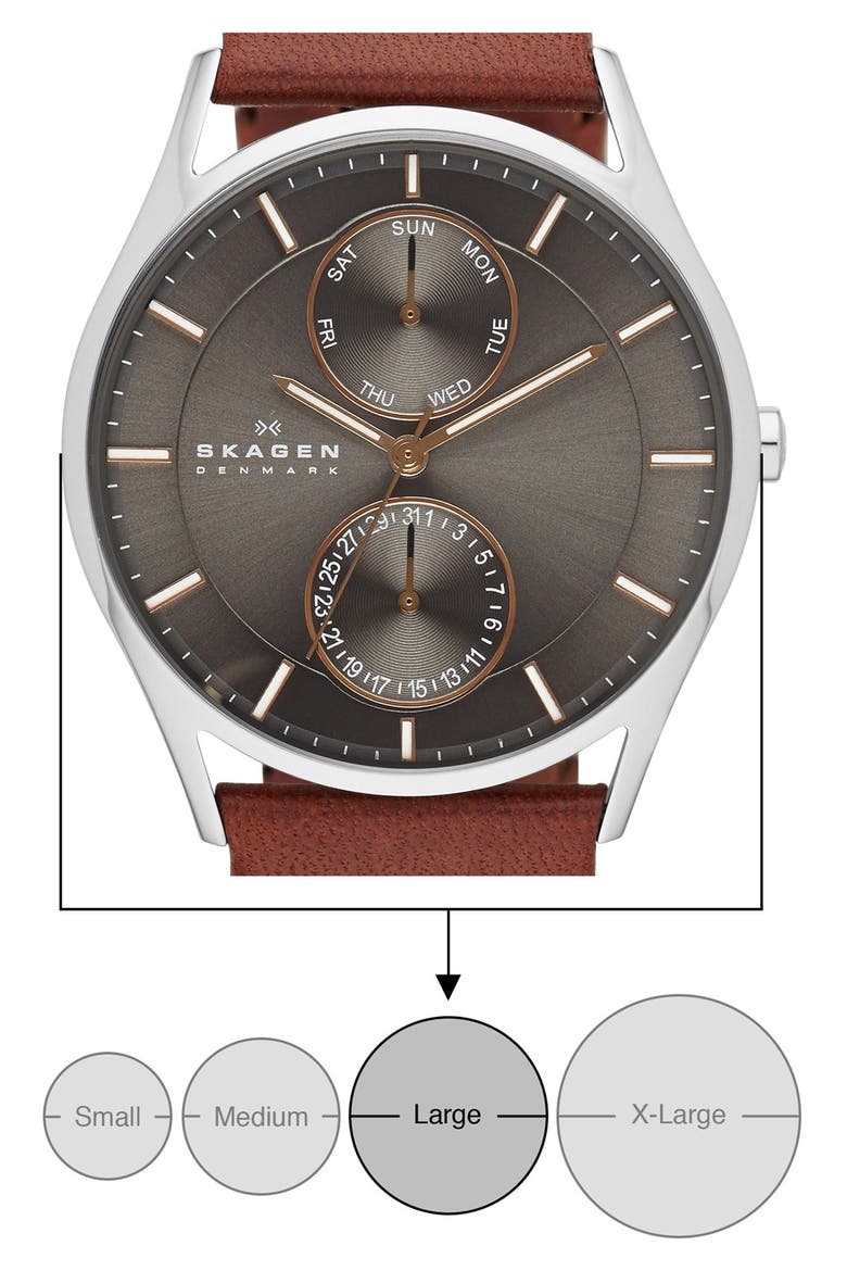 'Holst' Multifunction Leather Strap Watch, 40mm, Alternate, color, SADDLE/ CHARCOAL
