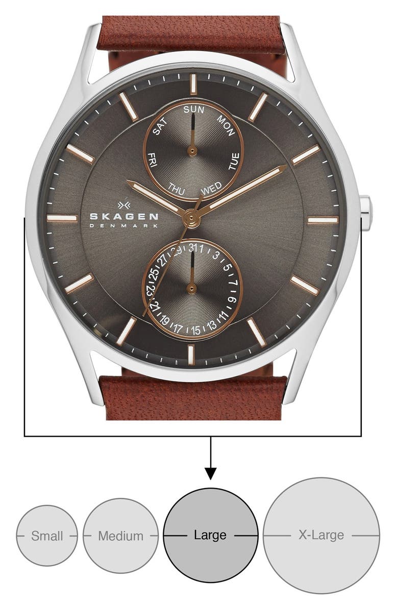 Skagen 'Holst' Multifunction Leather Strap Watch, 40mm, Alternate, color,