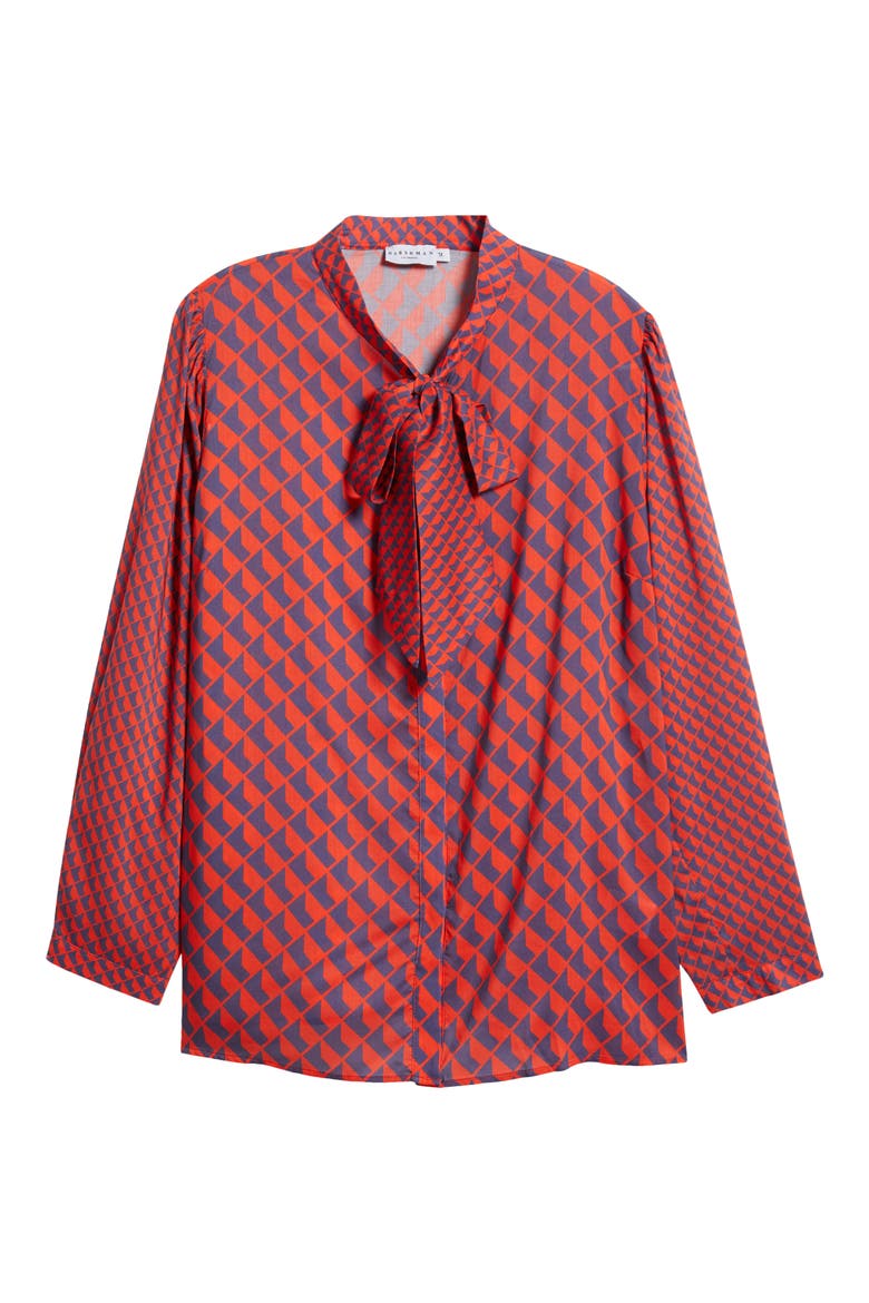 Aveline Tie Neck Button-Up Shirt, Alternate, color, RED AND NAVY