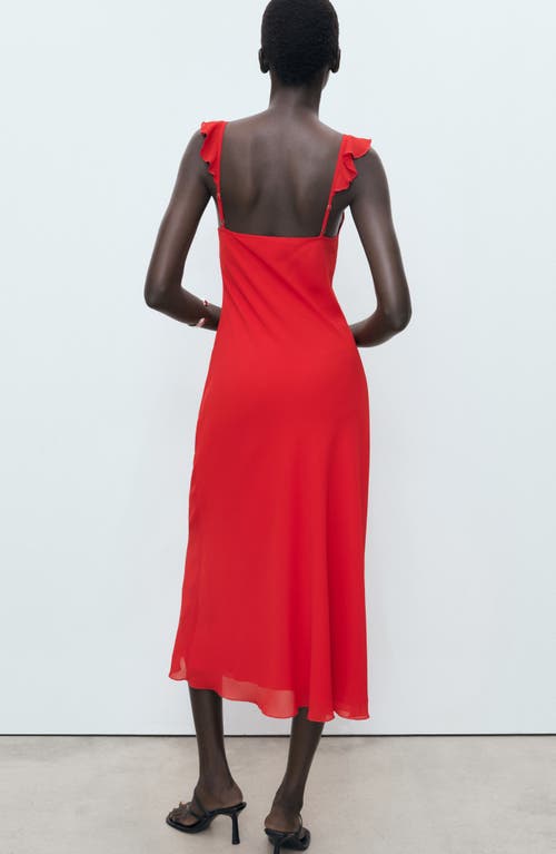 Mango Midi Dress With Ruffle Neckline Red In Red