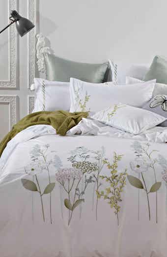 MELANGE HOME Full/Queen Spring Blossom Embroidered Cotton Duvet 2-Piece Set - White/Green
