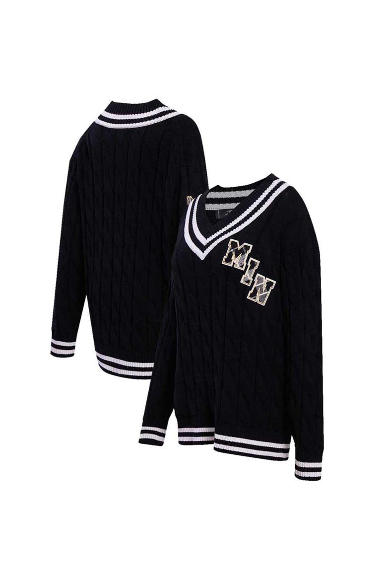 Women's Pro Standard  Black Minnesota Vikings Prep V-Neck Pullover Sweater, Main, color, Black