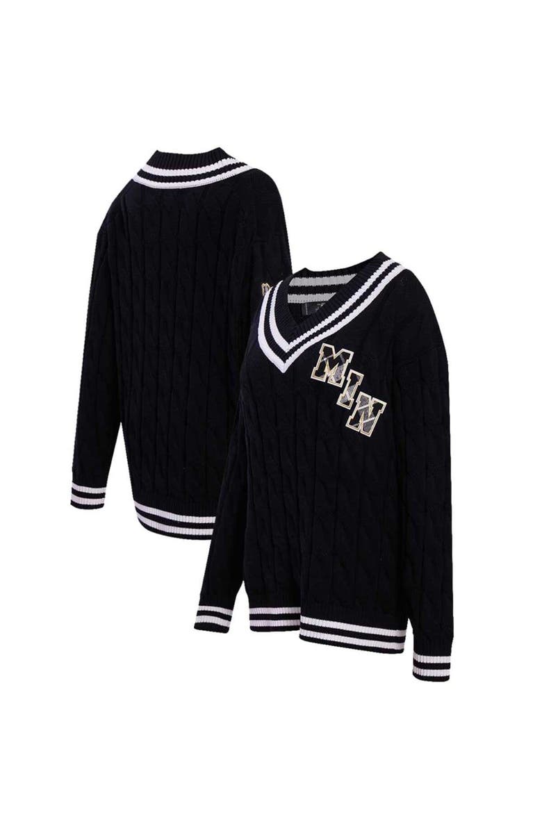 PRO STANDARD Women's Pro Standard  Black Minnesota Vikings Prep V-Neck Pullover Sweater, Main, color, 