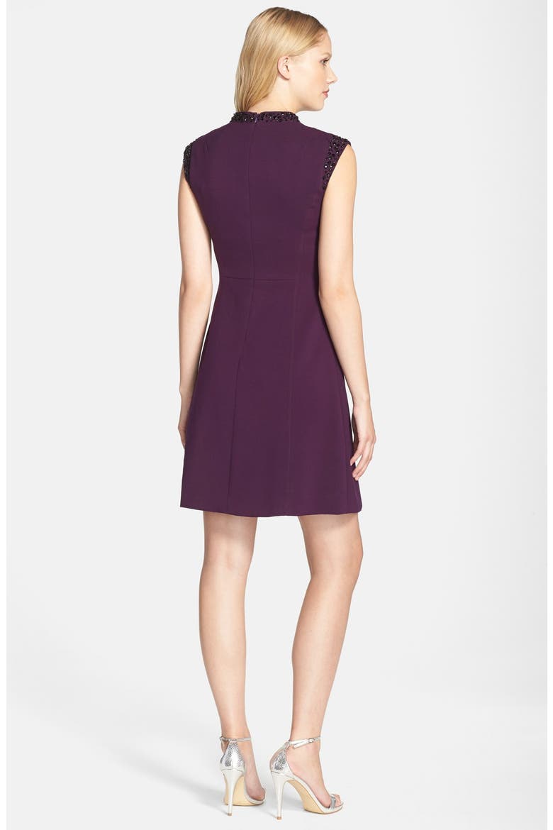 Embellished Crepe Fit & Flare Dress, Alternate, color, AUBERGINE
