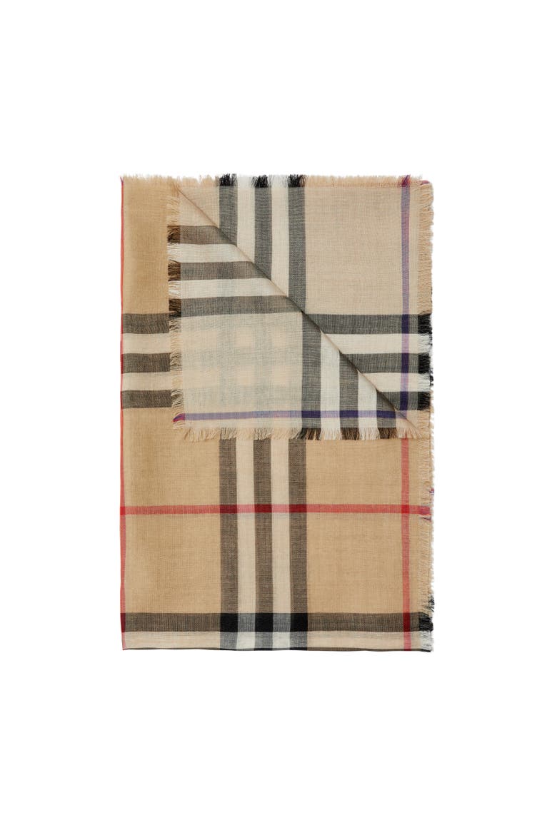 Check Wool Silk Scarf, Alternate, color, Sand/lichen
