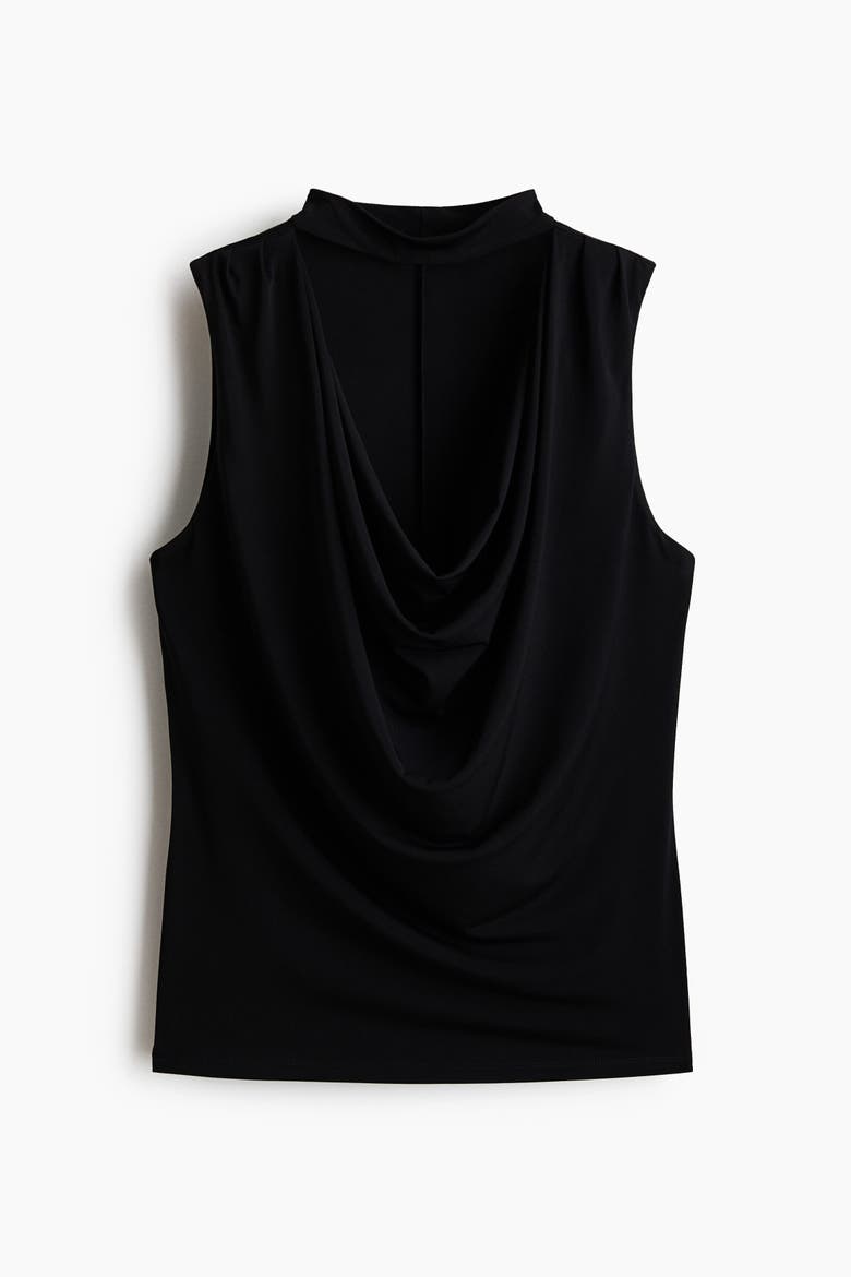 Draped Top With Stand-up Collar, Alternate, color, Black