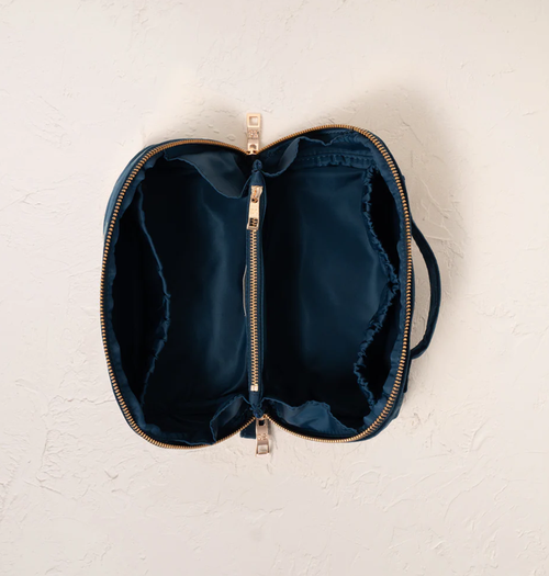 Elizabeth Scarlett Turtle Conservation Velvet Open Flat Makeup Bag In Blue