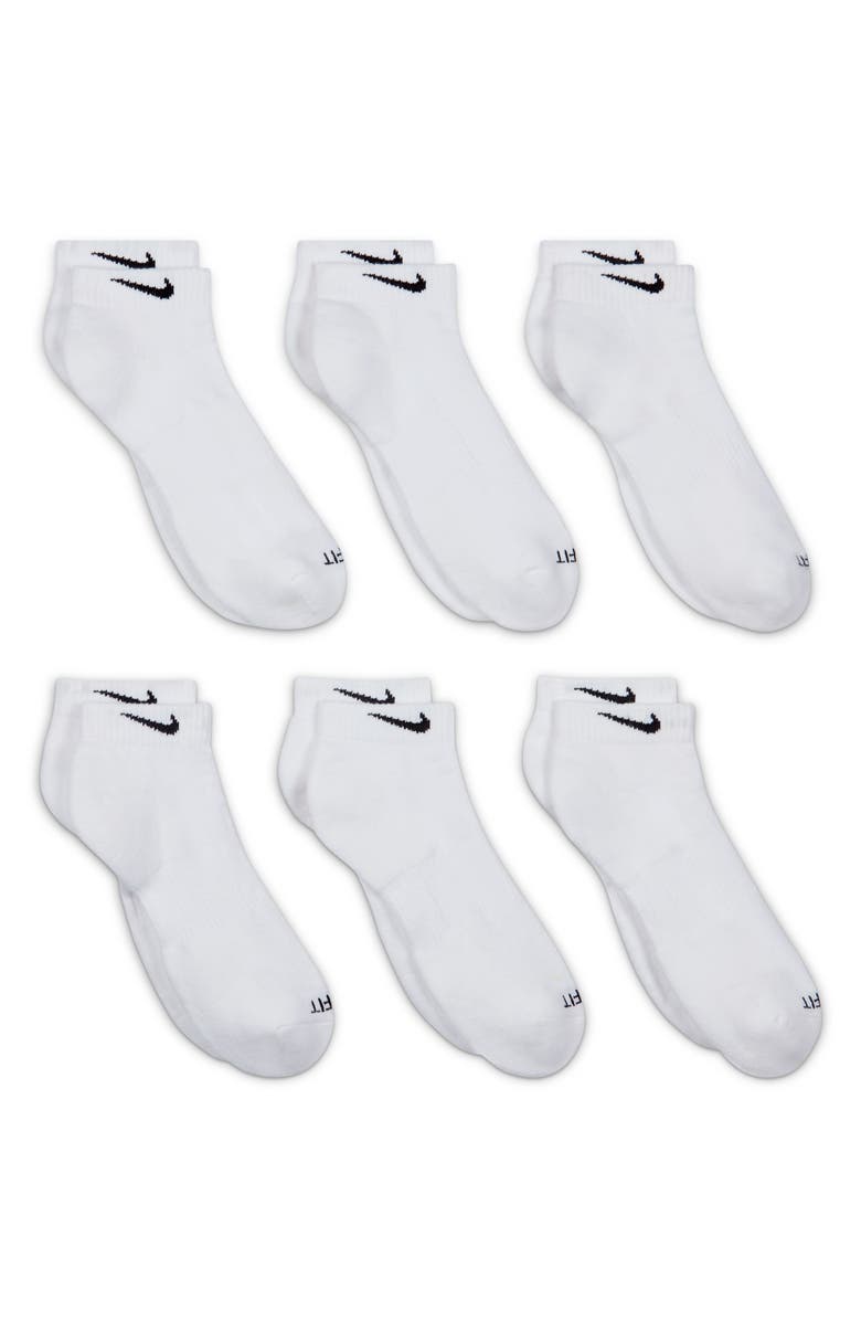Nike Kids' 6-Pack Comfort Plus Dri-FIT Cushioned Ankle Socks, Alternate, color, White/ Black