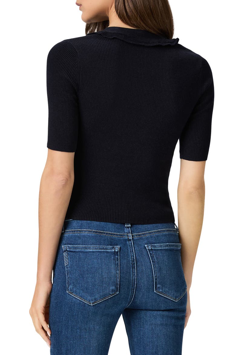 Demetra Ruffle Rib Short Sleeve Cardigan, Alternate, color, DEEP NAVY