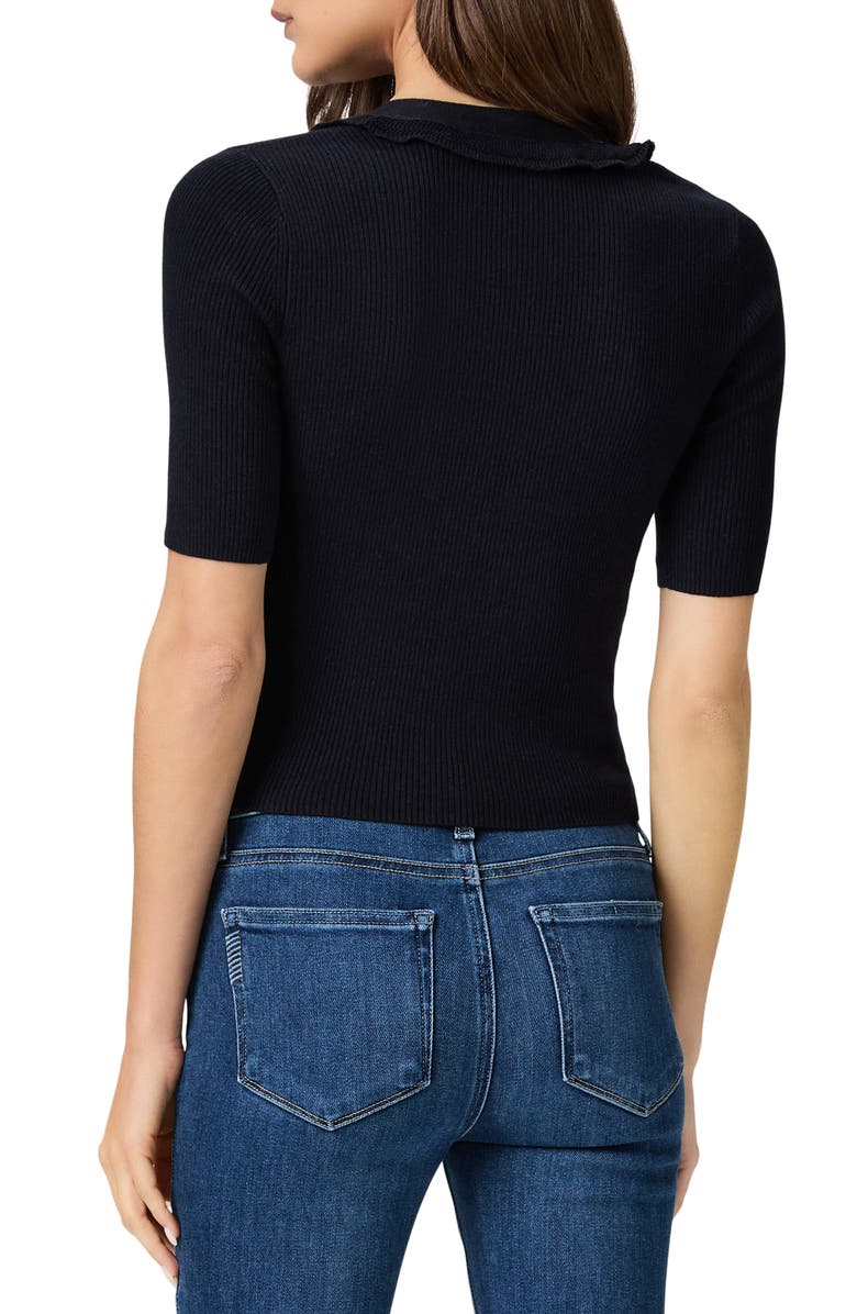 PAIGE Demetra Ruffle Rib Short Sleeve Cardigan, Alternate, color, Deep Navy