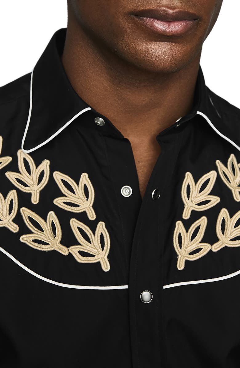 Reiss Caprice Leaf Appliqué Snap-Up Western Shirt, Alternate, color, 