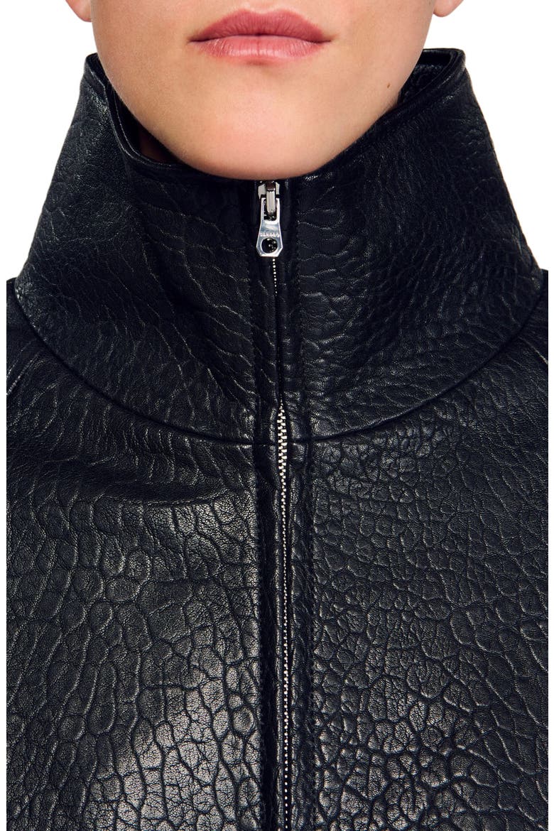 Oversized leather jacket, Alternate, color, Black