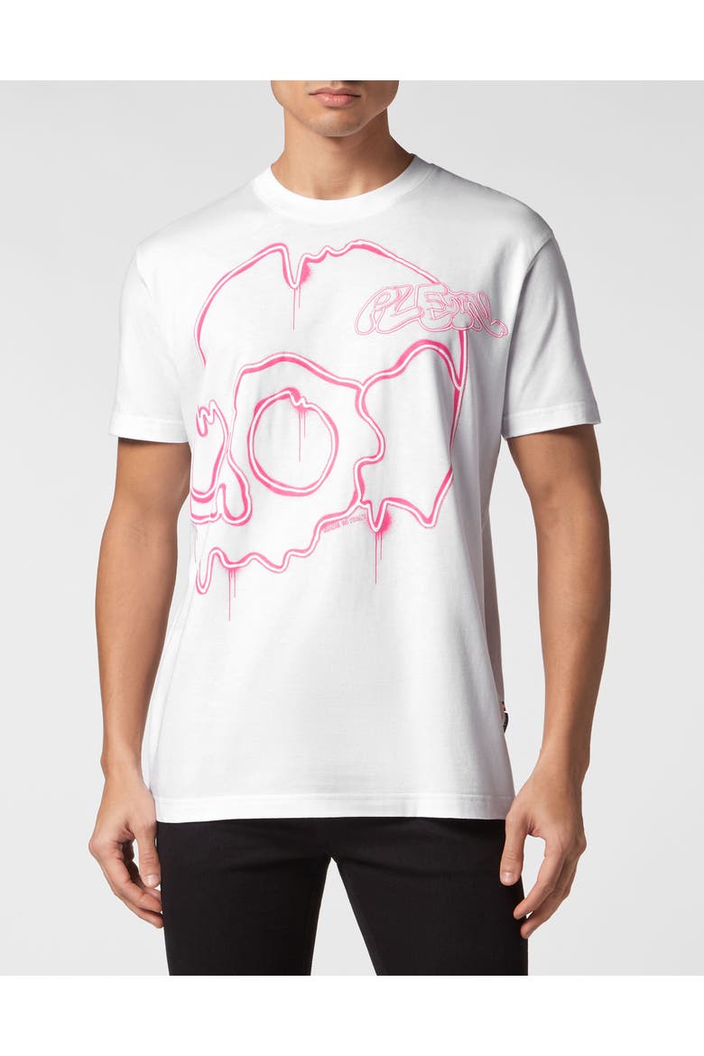 T-Shirt Round Neck Ss Dripping Skull Men, Main, color, white