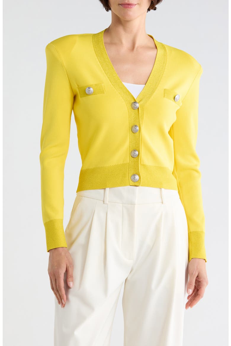 Taya Cropped Cardigan, Main, color, LEMON TONIC / NICKEL
