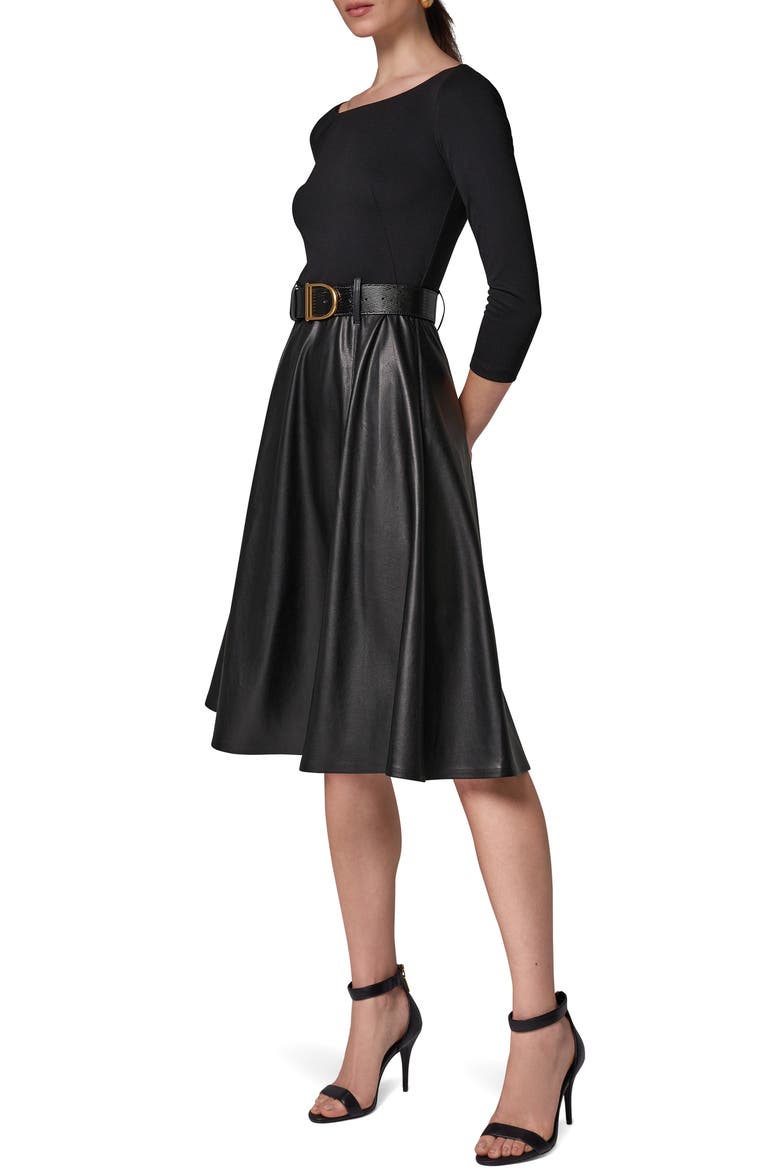 Mixed Media Belted Long Sleeve Dress, Alternate, color, BLK/ BLACK