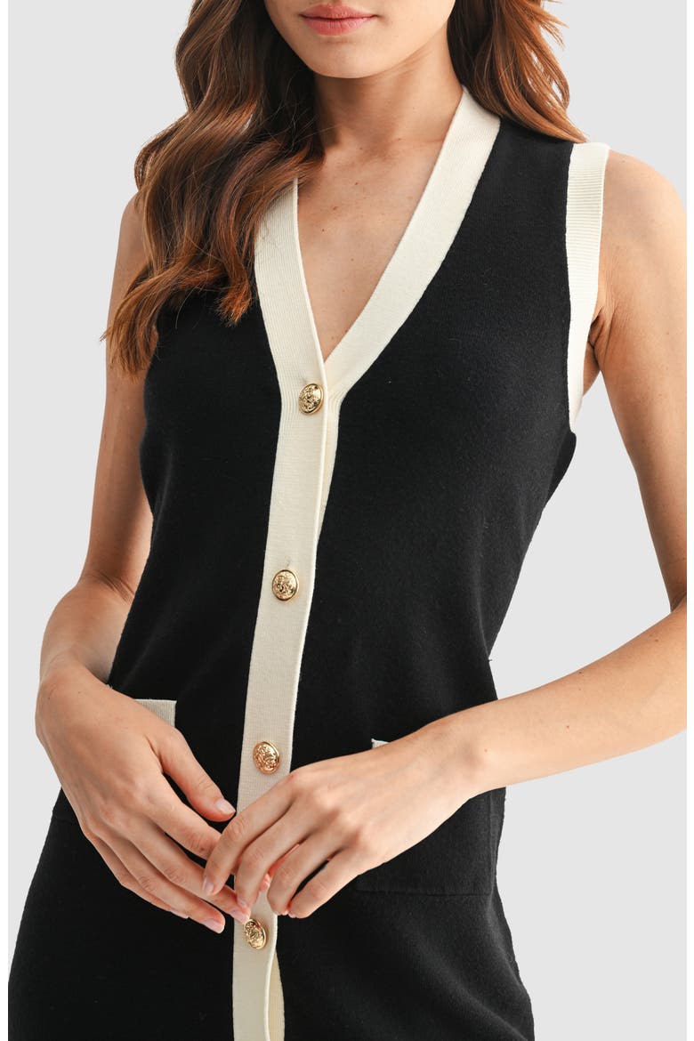 Button-Up Mini Sweater Dress, Alternate, color, BLACK/ CREAM