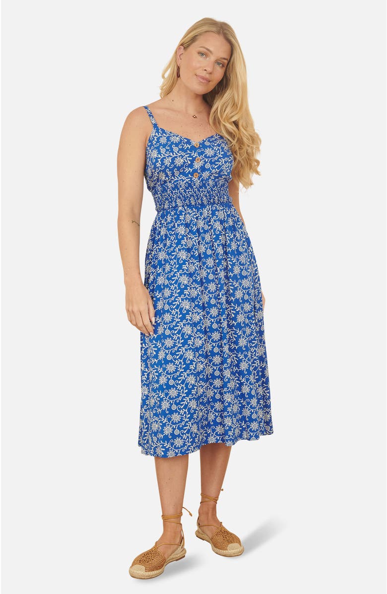 Yumi Printed Sweetheart Neckline Midi Dress, Main, color, Blue