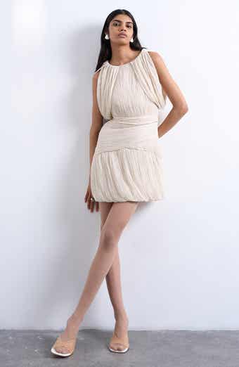 Drape Shoulders Pleated Minidress