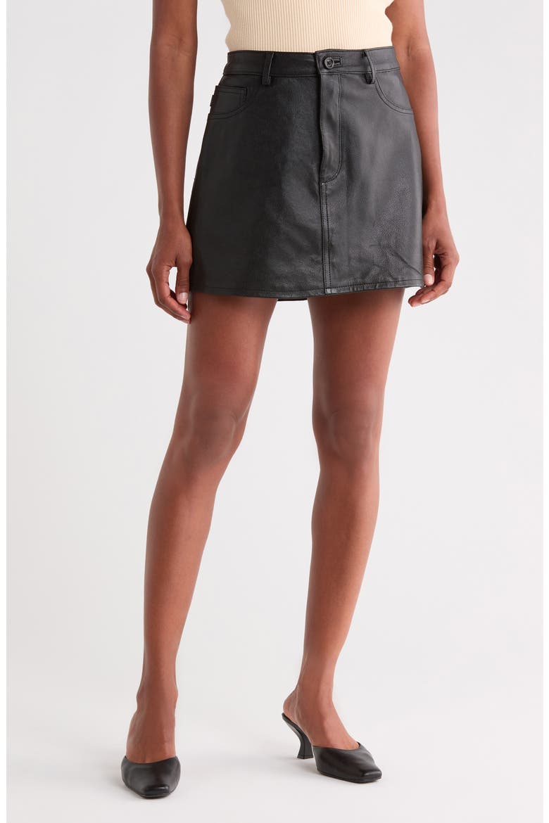 Alma Leather Miniskirt, Main, color, OBSIDIAN