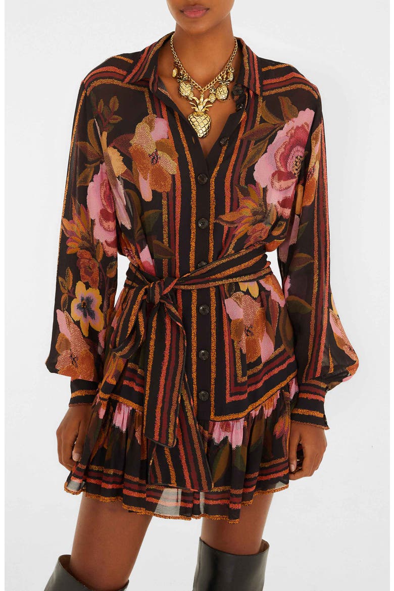 Floral Print Long Sleeve Minidress, Main, color, CHENILLE FLOWERS BLA
