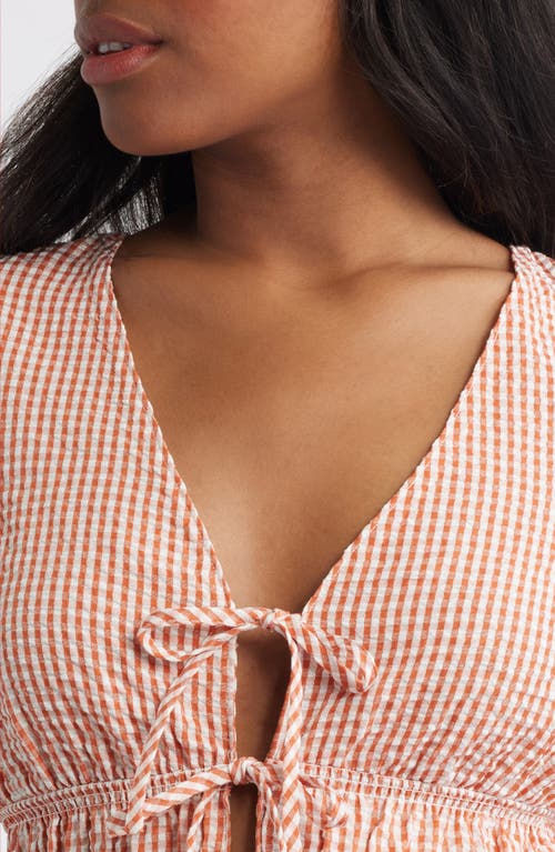 WAYF WAYF X STYLED BY COCO! NINA GINGHAM SEERSUCKER TIE FRONT TOP