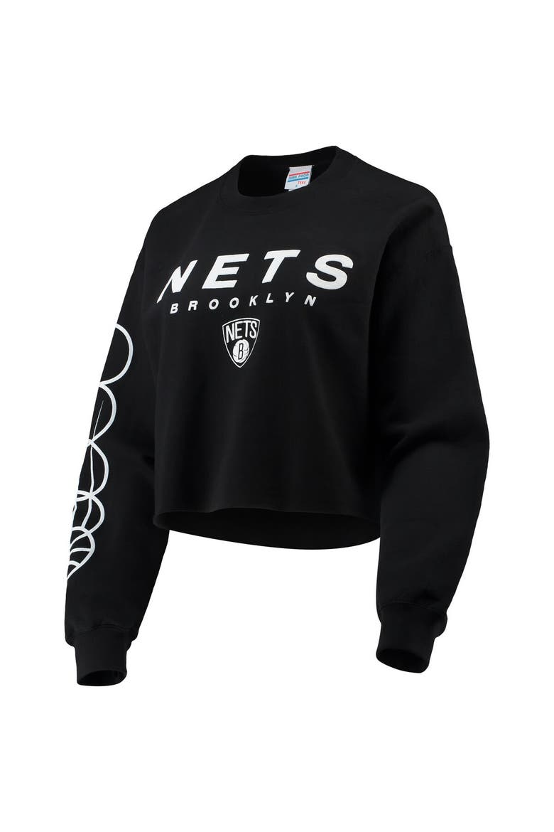 Women's Junk Food Black Brooklyn Nets Cut Off Moderate Crop Fleece Crew Sweatshirt, Alternate, color, Black