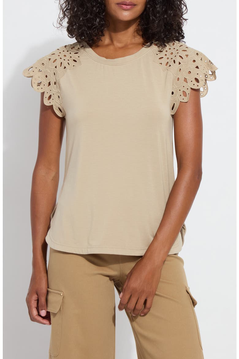 Katarina Eyelet Cap Sleeve T-Shirt, Main, color, SANDSTONE