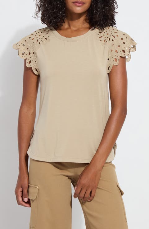 Katarina Eyelet Cap Sleeve T-Shirt