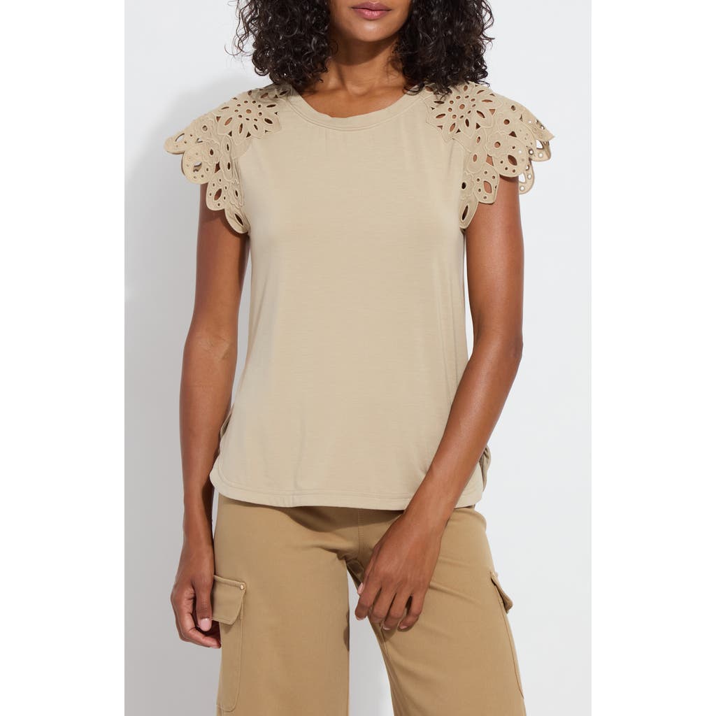 Lyssé Katarina Eyelet Cap Sleeve T-shirt In Sandstone