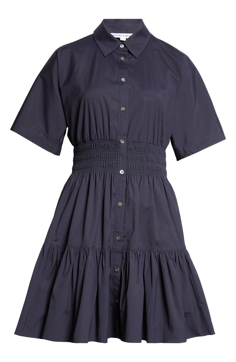 Veronica Beard Greta Smocked Waist Shirtdress, Alternate, color, Navy