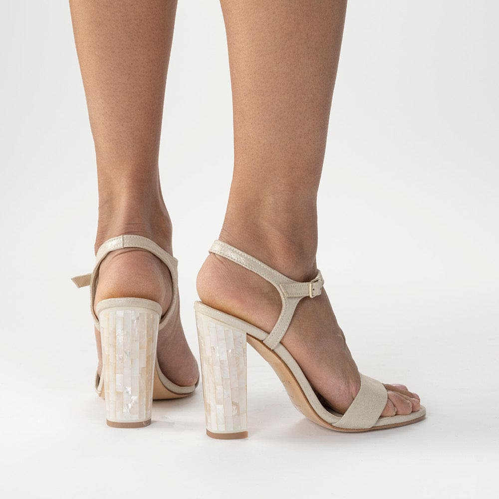 Freya Rose Martina Ankle Strap Pearl Heel Sandal, Alternate, color, Champagne